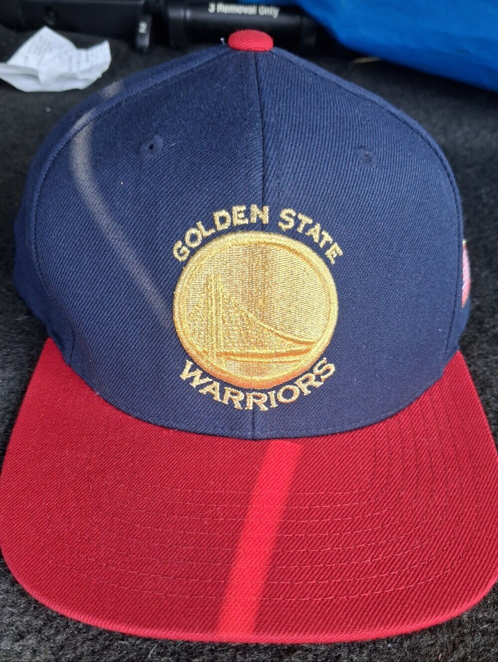Rare Golden State Warriors Gold Logo USA Flag Patch Mitchell & Ness Snapback